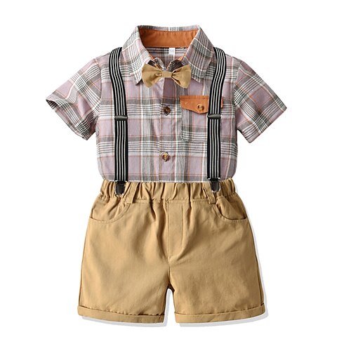 

Kids Boys Shirt Shorts Clothing Set 2 Pieces Short Sleeve Multi color Plaid Cotton Basic 2-6 Years / Summer