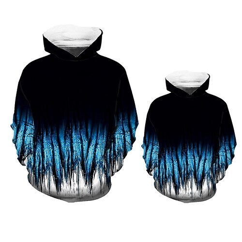

Dad and Son Hoodie Geometric Street Print Green Blue Gray Long Sleeve Active Matching Outfits