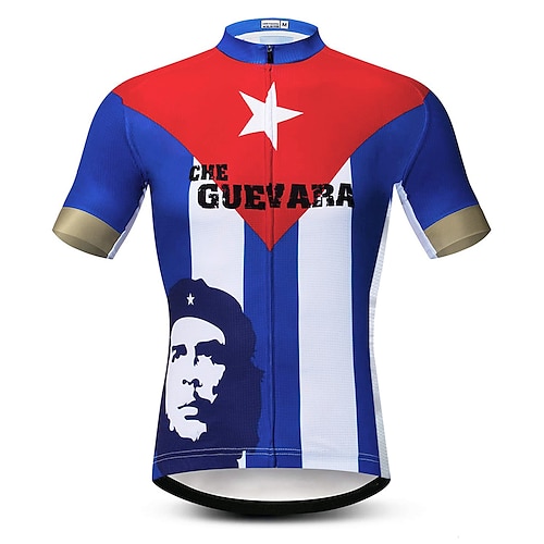 

21Grams Men's Cycling Jersey Short Sleeve Bike Top with 3 Rear Pockets Mountain Bike MTB Road Bike Cycling Breathable Quick Dry Moisture Wicking Reflective Strips Red Blue Che Guevara Polyester