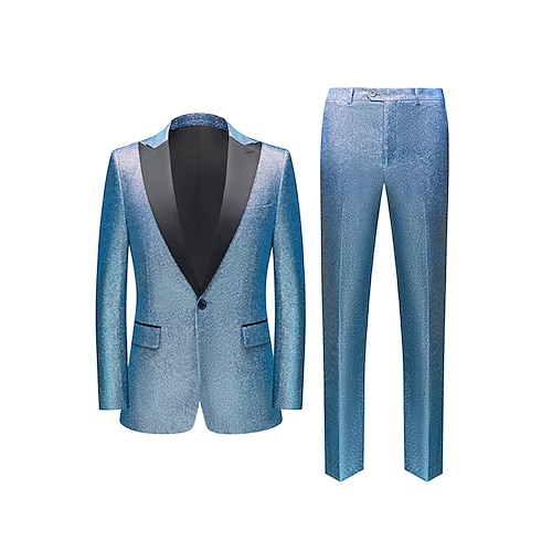 

Silver Gold Sky Blue Men's Party / Evening Suits 2 Piece Peak Sparkling Glitter Tailored Fit Single Breasted One-button 2022