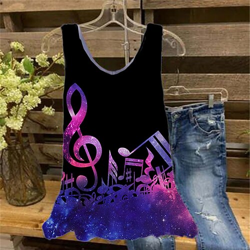

Women's Plus Size Tops Tank Top Color Gradient Graphic Patterned Print Sleeveless V Neck Streetwear Daily Holiday Cotton Spandex Jersey Spring Summer Black Purple