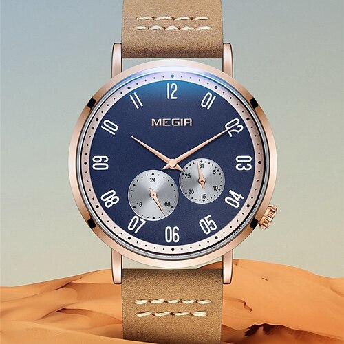 

MEGIR 1083 Luminous Men'S Watch Men'S All-Match Simple Waterproof Leather Business Sports Quartz Watch