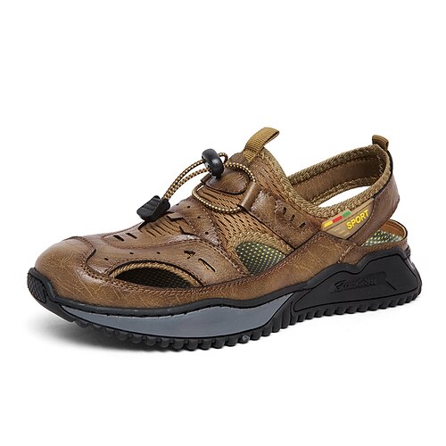 

Men's Hiking Shoes Breathable Wearable Outdoor Cowhide Summer Black Grey khaki / Round Toe