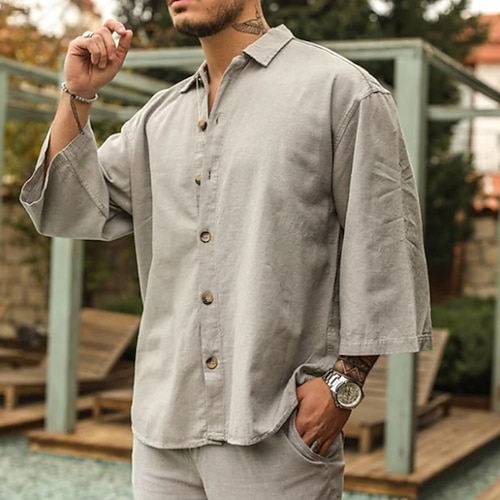 

Men's Shirt Solid Color Turndown Street Casual Button-Down Long Sleeve Tops Casual Fashion Breathable Gray / Summer