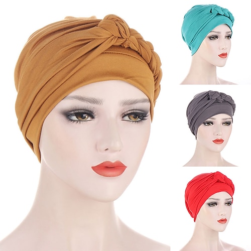 

Women Lady Muslim One Half Braid Head Turban Wrap Cover Soft Hat Hair Loss Bonnet Beanies