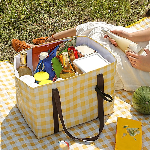 

1 peça bolsa de piquenique de grande capacidade para acampamento ao ar livre, bolsa de piquenique à prova d'água, bolsa bento, cesta de piquenique amarela