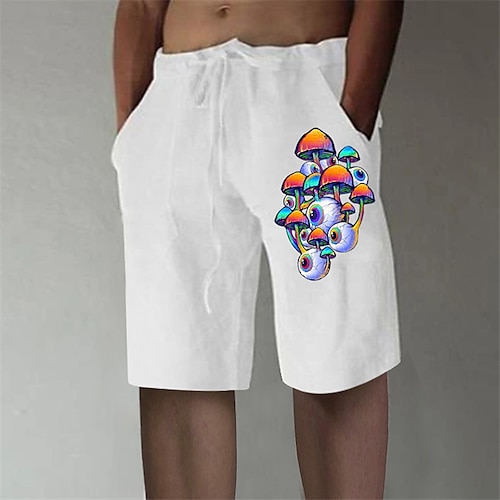 

Men's Shorts Beach Shorts Drawstring Elastic Waist Print Graphic Prints Mushroom Comfort Breathable Short Sports Outdoor Daily Cotton Blend Designer Classic Style White