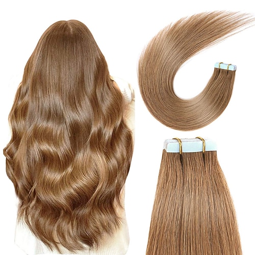 

Tape In Hair Extensions Remy Human Hair 20pcs Pack Yaki Straight Auburn Hair Extensions / Daily / Natural Hairline / Glueless