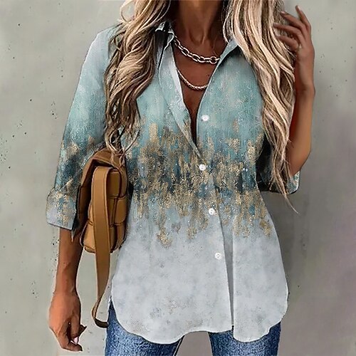

Women's Blouse Shirt Green Blue Pink Tie Dye Button Print Long Sleeve Daily Weekend Streetwear Casual Shirt Collar Regular S