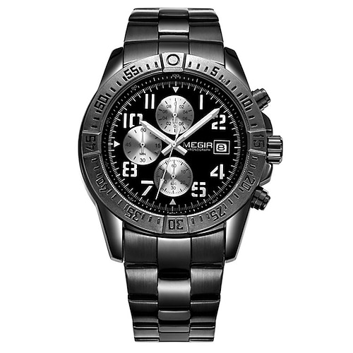 

Megir Steel Band Watch Chronograph Calendar Multifunctional Waterproof Sports Watch Business Men'S Watch