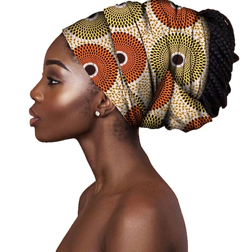 

Adults Women's African Print Turban Headwraps Cap Beaded Headscarf For Party Polyester Masquerade Headpiece