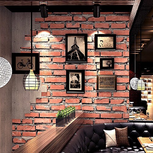 

Retro Nostalgic 3D Three-dimensional Simulation Brick Pattern Red Bbrick Wallpaper Coffee Shop Bar Restaurant Red Brick Wwallpaper