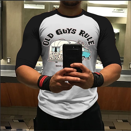 

Men's Unisex T shirt Tee 3D Print Color Block Graphic Prints Letter Crew Neck Street Daily Patchwork Print 3/4-Length Sleeve Tops Designer Basic Casual Big and Tall Wine Green Black