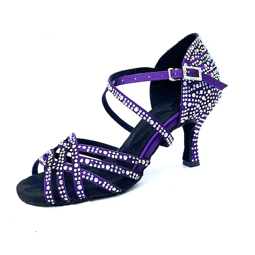 

Women's Latin Shoes Salsa Shoes Dance Shoes Performance Samba ChaCha Glitter Crystal Sequined Jeweled Heel High Heel Peep Toe Cross Strap Adults' Purple / Sparkling Glitter / Satin