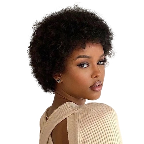 

Human Hair Wig Short Kinky Curly Afro Kinky Curly With Bangs Brown Natural Cool Designers Natural Hairline Capless Brazilian Hair Women's Natural Black #1B Medium Brown#4 6 inch Christmas Gifts Daily