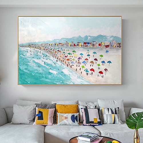 

Mintura Handmade Beach Scenery Oil Paintings On Canvas Wall Art Decoration Modern Abstract Pictures For Home Decor Rolled Frameless Unstretched Painting