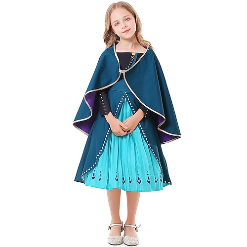 

Frozen Fairytale Princess Anna Cosplay Costume Outfits Vacation Dress Girls' Movie Cosplay Sweet Blue Dress Shawl Masquerade Polyester