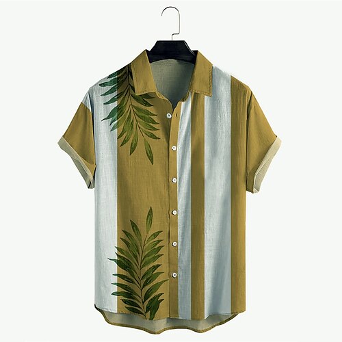 

Men's Shirt 3D Print Leaves Turndown Street Daily 3D Button-Down Short Sleeve Tops Casual Fashion Breathable Comfortable Yellow