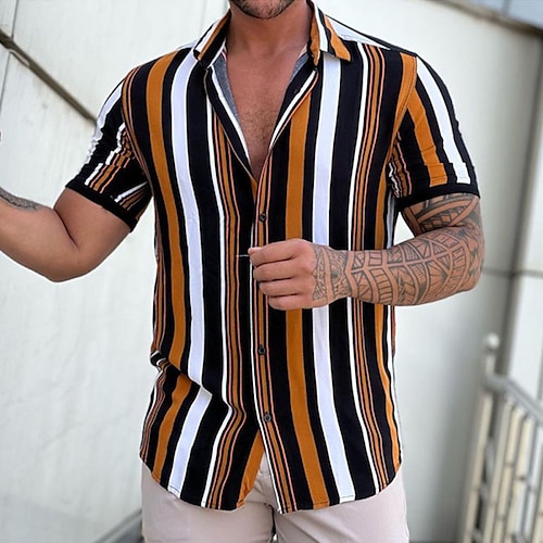 

Hombre Camisa Camisa gráfica A Rayas Cuello Vuelto Vino Calle Casual Manga Corta Abotonar Ropa Moda Design Casual Cómodo / Playa