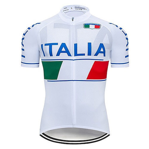 

21Grams Men's Cycling Jersey Short Sleeve Bike Jersey Top with 3 Rear Pockets Mountain Bike MTB Road Bike Cycling UV Resistant Breathable Quick Dry Back Pocket Blue White Italy National Flag