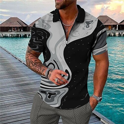 

Per uomo POLO Camicia da golf Golf Gradiente Collo ripiegabile Verde Viola Giallo Nero Stampa 3D Informale Giornaliero Manica corta Cerniera Stampa Abbigliamento Di tendenza Originale Informale
