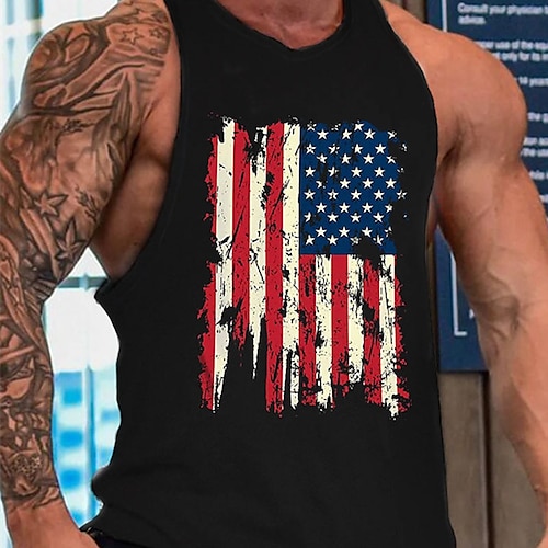 

Men's Tank Top Vest Top Undershirt Sleeveless Shirt Graphic National Flag Round Neck Hot Stamping Street Casual Sleeveless Print Clothing Apparel Sports Fashion Casual Comfortable