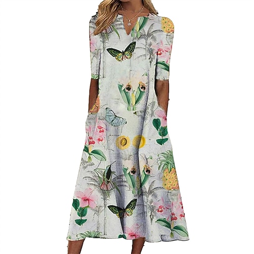 

robe décontractée pour femme robe fourreau robe swing robe midi jaune vert beige demi manches poche florale hiver automne automne col en v élégant week-end coupe ample 2023 s m l xl xxl 3xl 4xl 5xl