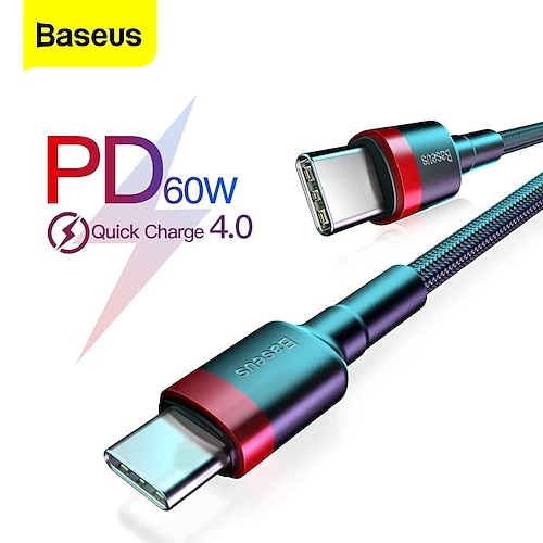 

Baseus USB C Cable Fast Charge 4.0 QC 3.0 Cable 60W 3.3ft USB C to USB C 3 A Fast Charging High Data Transfer Durable For Macbook Xiaomi Huawei Phone Accessory