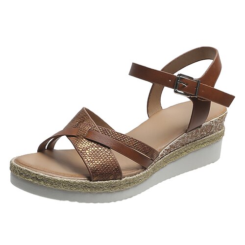 

Women's Sandals Wedge Sandals Plus Size Summer Wedge Heel Peep Toe PU Leather Buckle Solid Colored Black Brown Beige