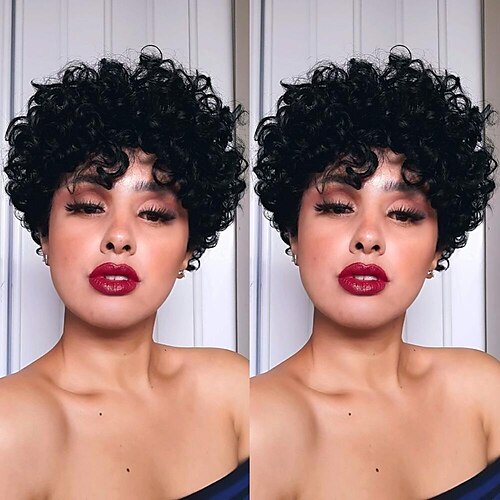 

Pixie Cut Wig Human Hair Short Curly Full machine made Wigs For Women