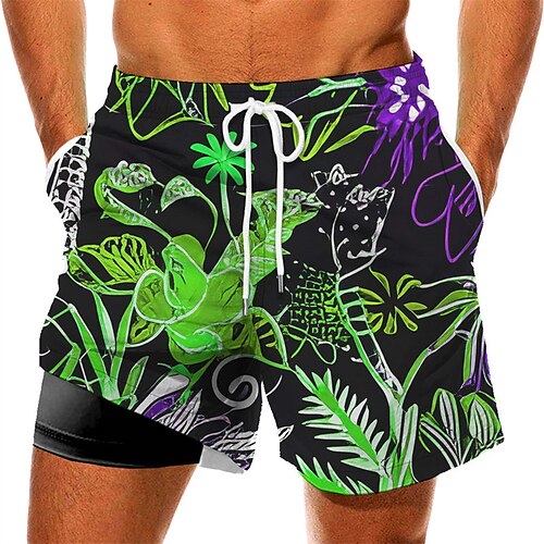 

Men's Swim Trunks Swim Shorts Quick Dry Board Shorts Bathing Suit with Pockets Compression Liner Drawstring Swimming Surfing Beach Water Sports Floral Summer