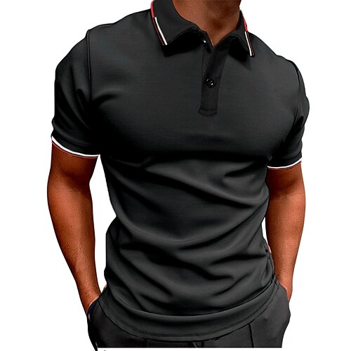 

Men's Collar Polo Shirt Golf Shirt Quarter Zip Polo Solid Color Turndown Black Outdoor Casual Short Sleeve Button-Down Clothing Apparel Casual Slim Fit / Summer / Summer / Work