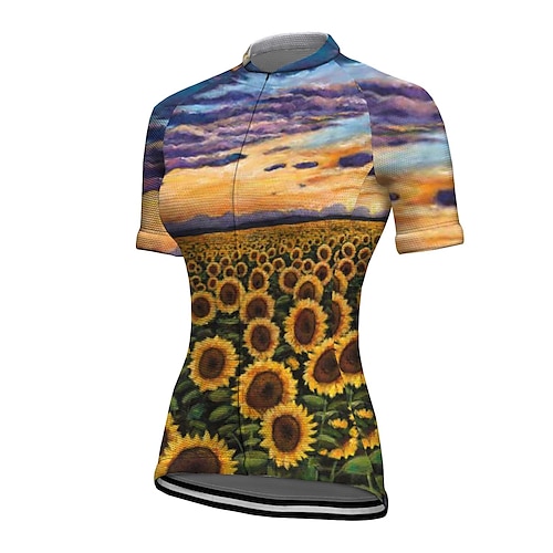 

21Grams Women's Cycling Jersey Short Sleeve Bike Jersey Top with 3 Rear Pockets Mountain Bike MTB Road Bike Cycling Breathable Quick Dry Moisture Wicking Reflective Strips Yellow 3D Floral Botanical