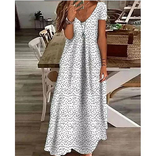 

Per donna Abito casual Vestito a trapezio Abito lungo Abito lungo Bianco Vino Blu marino Manica corta A pois Tasche Primavera Estate A V Festività 2023 S M L XL XXL 3XL