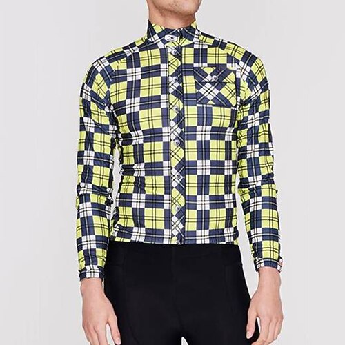

21Grams Men's Cycling Jersey Long Sleeve Bike Top with 3 Rear Pockets Mountain Bike MTB Road Bike Cycling Breathable Quick Dry Moisture Wicking Reflective Strips Yellow Plaid Checkered Polyester