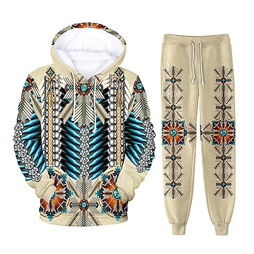 

Men's Tracksuit Hoodies Set Graphic Patterned Tribal 2 Piece Print Sports Outdoor Casual Sports 3D Print Sportswear Basic Essential Hoodies Sweatshirts Khaki