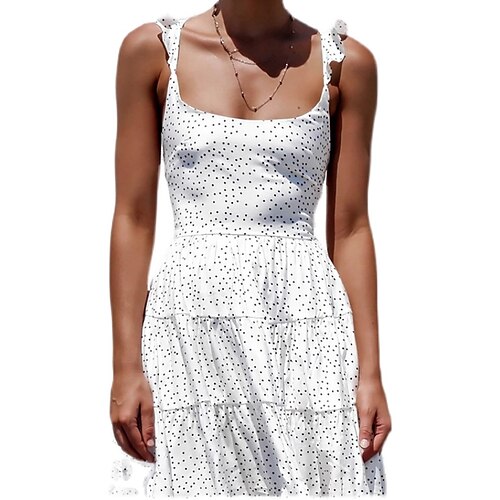 

Women's A Line Dress Short Mini Dress White Sleeveless Polka Dot Print Print Spring Summer Spaghetti Strap Casual 2022 S M L XL