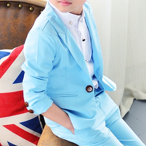 

Kids Boys Suit & Blazer Clothing Set 2 Pieces Long Sleeve Pink Light Blue Solid Color School Gentle Preppy Style 2-8 Years