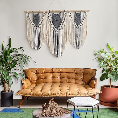 

bohemian hand-woven tapestry nordic cross-border tassel ornaments cotton rope wall hanging simple decorative partition curtain