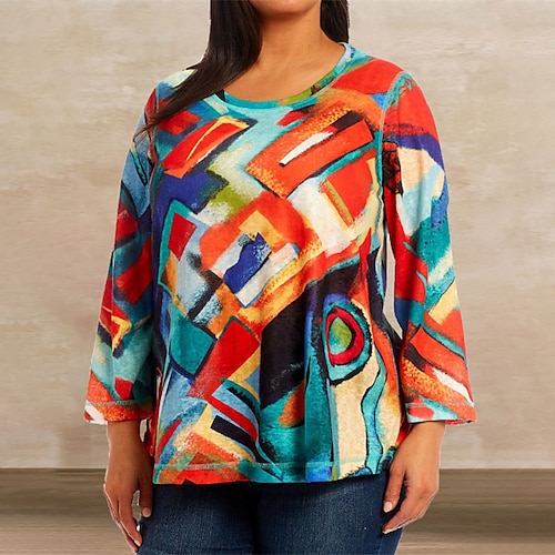 

Women's Plus Size Tops T shirt Tee Tie Dye Print Long Sleeve Round Neck Streetwear Daily Going out Polyester Fall Spring Orange