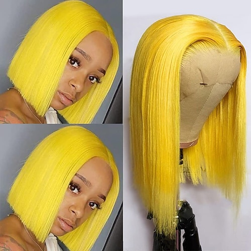 

Synthetic Lace Wig kinky Straight Style 8-14 inch Yellow Bob 132.5 lace front Wig All Wig Ginger / Synthetic Hair