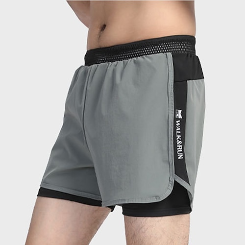 

Men's Running Shorts Sweatshorts Drawstring 2 in 1 Bottoms Athletic Breathable Quick Dry Moisture Wicking Fitness Gym Workout Running Sportswear Activewear Color Block Black Grey