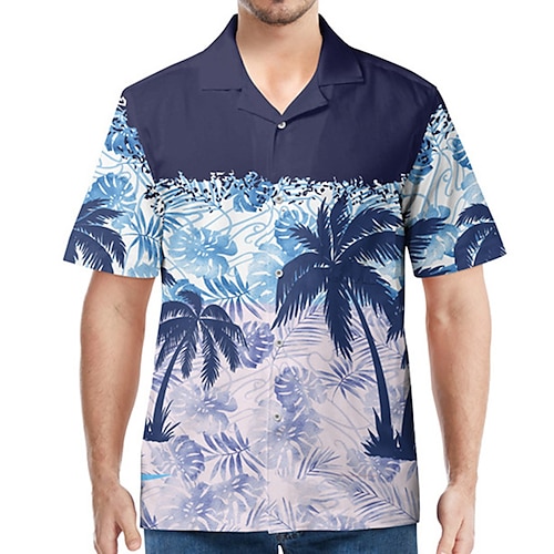 

Men's Shirt 3D Print Plants Graphic Patterned Turndown Street Daily 3D Button-Down Short Sleeve Tops Casual Fashion Breathable Comfortable Blue / White