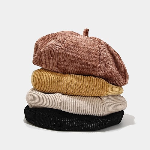 

Hat Women Fashion Korean Version Simple Solid Color Beret Autumn Winter British Retro Black Painter Hat