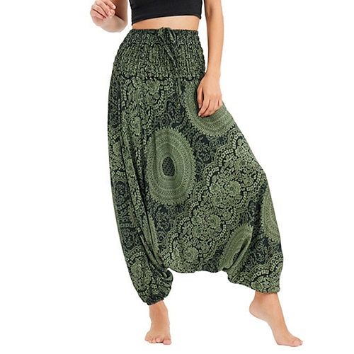 

Women's Joggers Pants Trousers Harem Pants Green Blue Orange High Waist Boho Hippie Gypsy Casual Weekend Baggy Micro-elastic Full Length Comfort Flower / Floral One-Size / Loose Fit