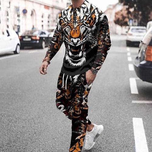 

Homme Ensemble Survetement Ensemble de sweats à capuche Jaune Dorée Orange Rouge Noir Col Ras du Cou Graphic Animal 2 Pièces Imprimer Sport Loisir Casual Des sports 3D effet basique Vêtement de rue