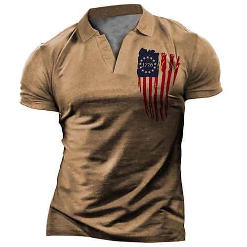 

Men's Collar Polo Shirt Golf Shirt Flag Turndown Brown 3D Print Street Daily Short Sleeve 3D Button-Down Clothing Apparel Fashion Casual Breathable Comfortable / Beach