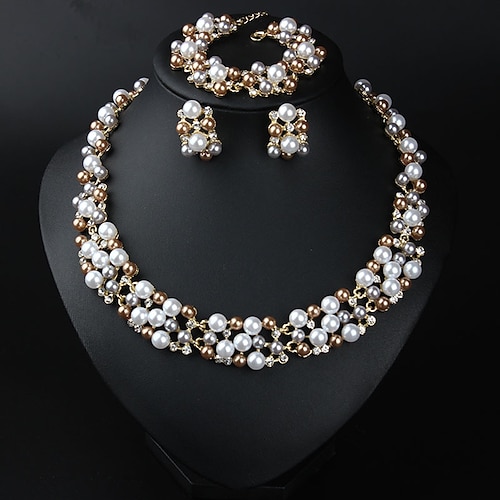 

Bridal Jewelry Sets Three-piece Suit Pearl Imitation Pearl Alloy 1 Necklace 1 Bracelet Earrings Women's Elegant Cute Beads irregular Jewelry Set For Party Wedding