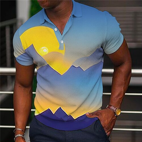 

Men's Collar Polo Shirt Golf Shirt Scenery Turndown Blue 3D Print Outdoor Street Short Sleeves Button-Down Print Clothing Apparel Fashion Designer Casual Breathable / Summer / Spring / Summer