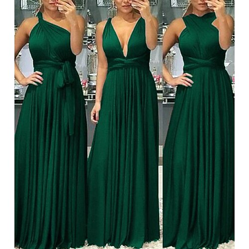 

A-Line Bridesmaid Dress V Neck Sleeveless Sexy Floor Length Spandex with Sash / Ribbon / Ruching 2022